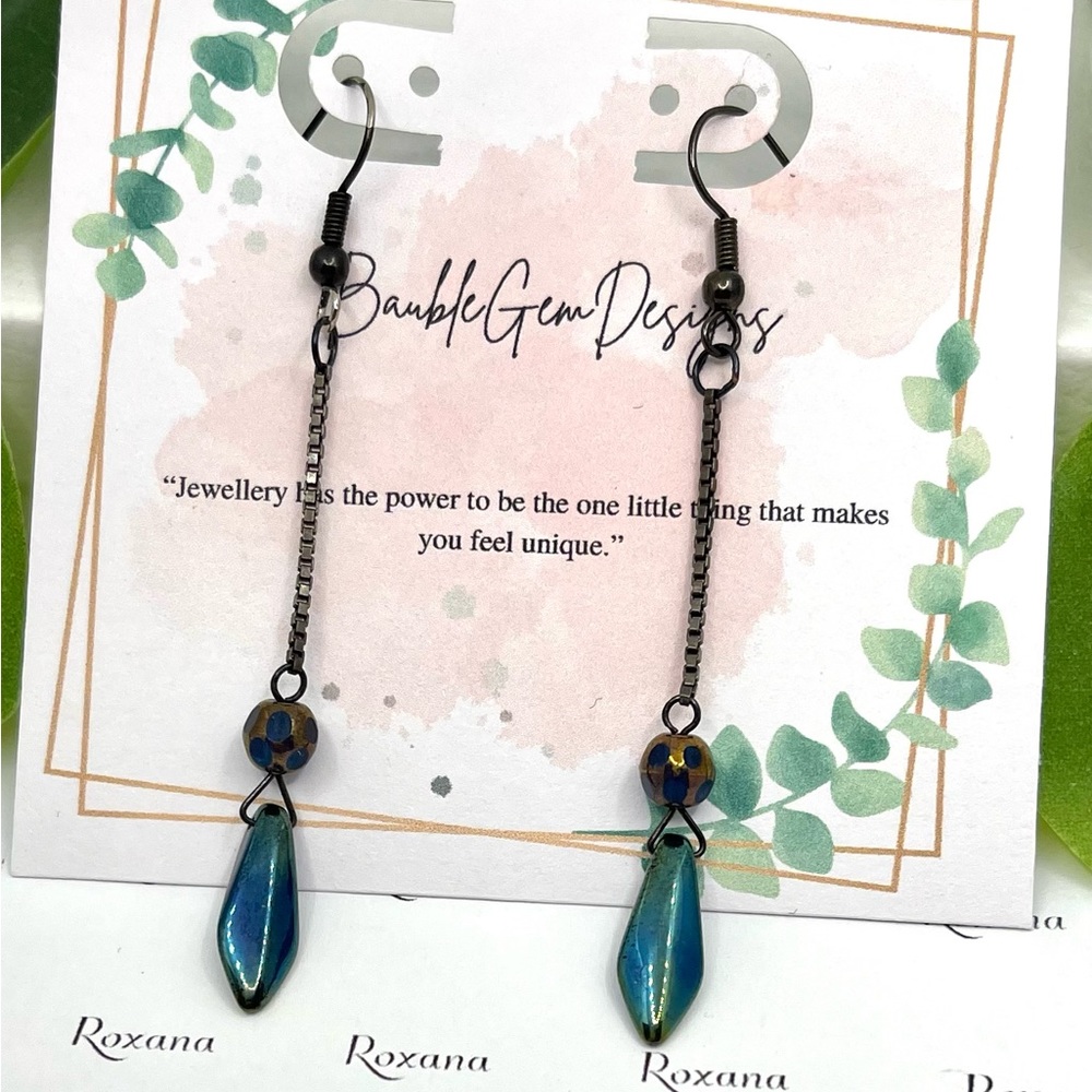 Blue and gold Earrings- Cathedral crystal Beads